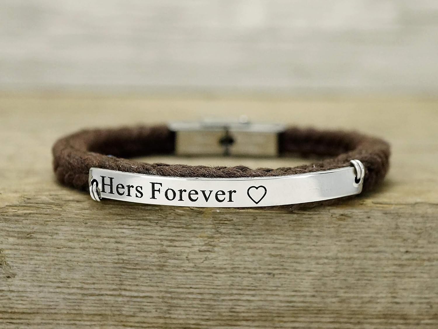 His and Her Forever Always Bracelets, Matching Couple Friendship, Delicate Thin Brown Rope Braided Cuffs Stainless Steel Copper