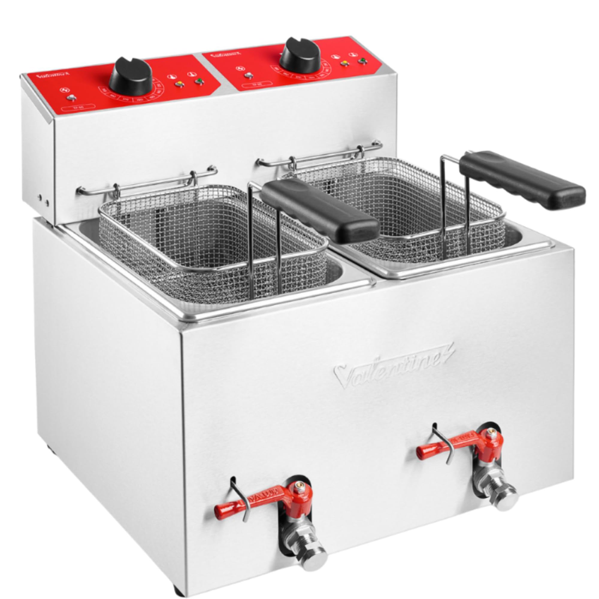 MBH - Friggitrice Elettrica Industriale Valentine da 5 + 5 Litri con 2 Cestelli per la Ristorazione. Friggitrice Professionale in Acciaio Inox per Bar, Ristorante e Cucina Industriale