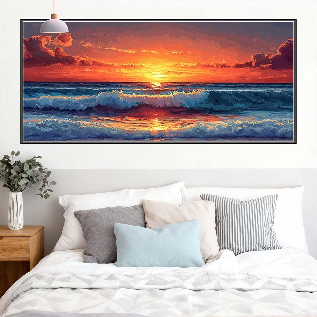 Malarstwo diamentowe Zachód słońca, 5D Crystal Art Plaża Diament Malarstwo diamentowe Duży rozmiar 150x60 cm, DIY diamentowe malowanie na Boże Narodzenie dekoracje ścienne, pomysły na prezent dla