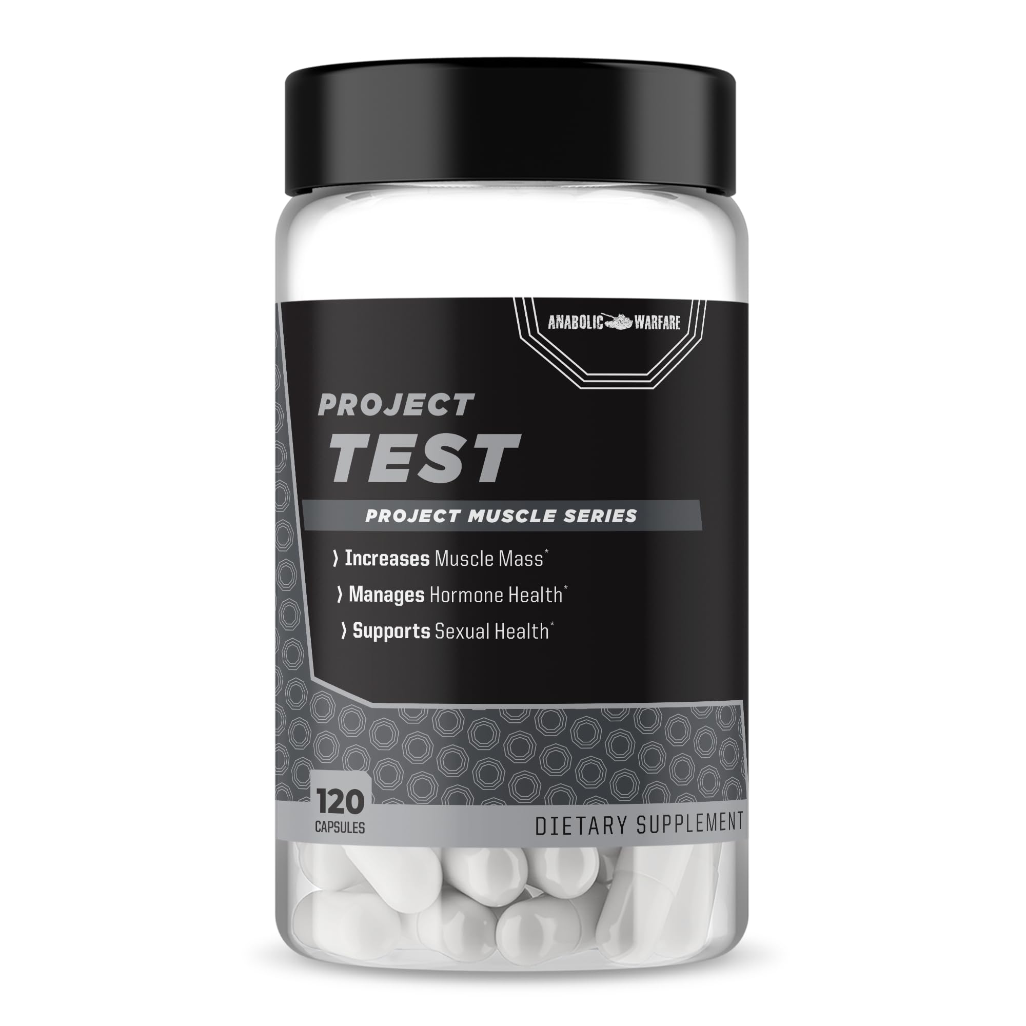 Anabolic Warfare Project Test, Support Muscle Mass & Strength*, Manage Hormone Health*, Support Sexual Health*, Made with Botanicals
