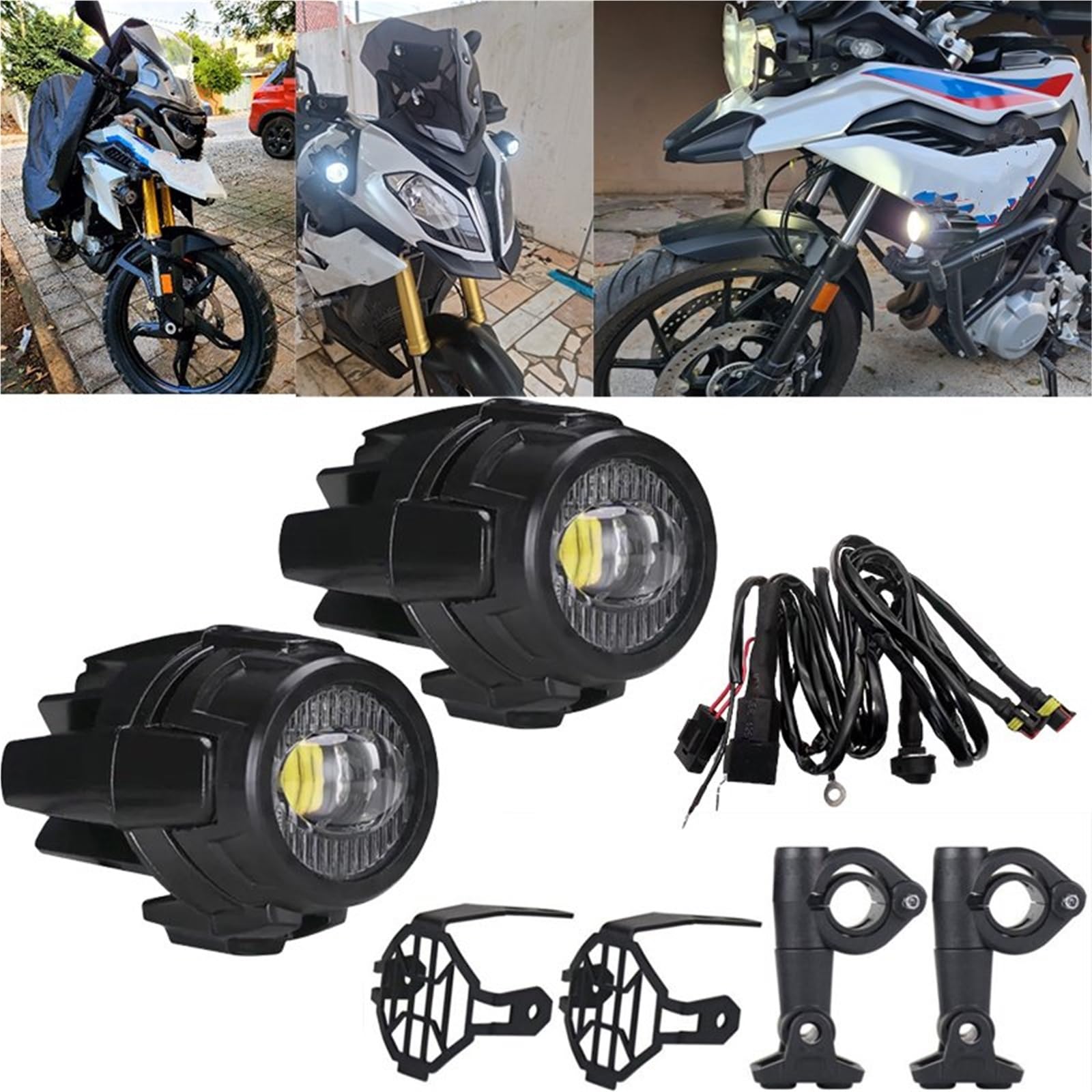 LED Fendinebbia Faro Ausiliario A LED + Kit Montaggio Per BMW R1200GS Per ADV F800GS F700GS F650GS S1000XR Nero Con Cablaggio Relè Faro Moto