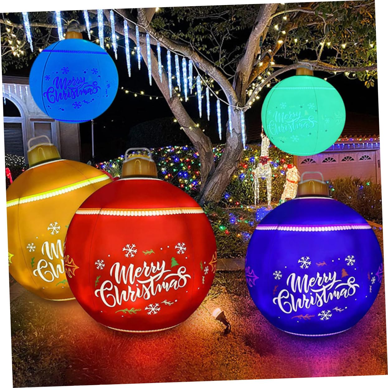 PRETYZOOM 5 Pièces Boule de Noel Gonflable Ballon Gonflable de noël surdimensionné Extérieur Decoration Noel Traditionnel Decoration Noel Gonflable Ballons d'or décoration Ballon Gonflable