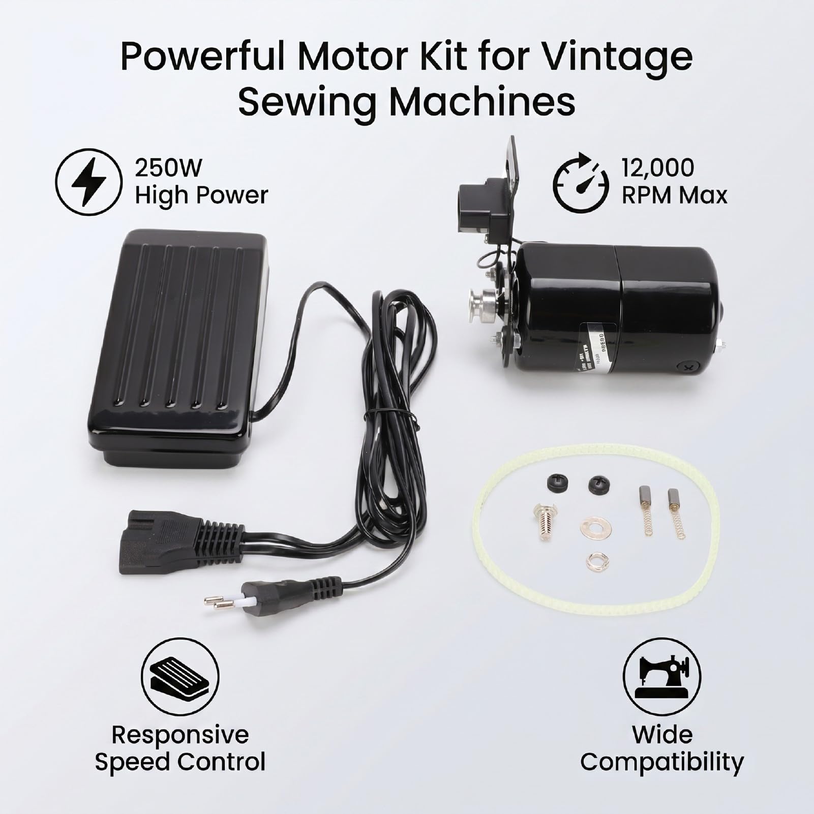Haofy Motor de Máquina de Coser 250W 12000RPM Kit de Pedal de Pie Motor de Repuesto de Alta Velocidad con Controlador de Velocidad Variable para Máquinas de Coser Domésticas Antiguas