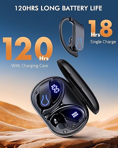 Miniatura 2 de Auriculares inalámbricos Bluetooth 120H Playtime Bluetooth 5.3 Auriculares para deportes, auriculares estéreo de alta fidelidad con pantalla LED,