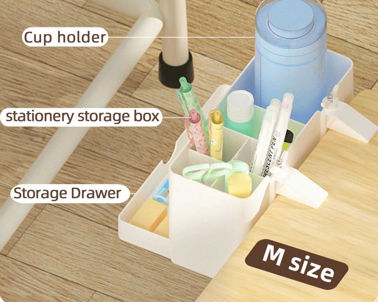 Desk Side Storage Organizer, Desk Cup Holder, No Drill Pen/Pencil/Phone Holder with Hanging Under Table, Clamp On Desktop Side, Stationery Organization Accessories for Home Office(M-size) - Image 2