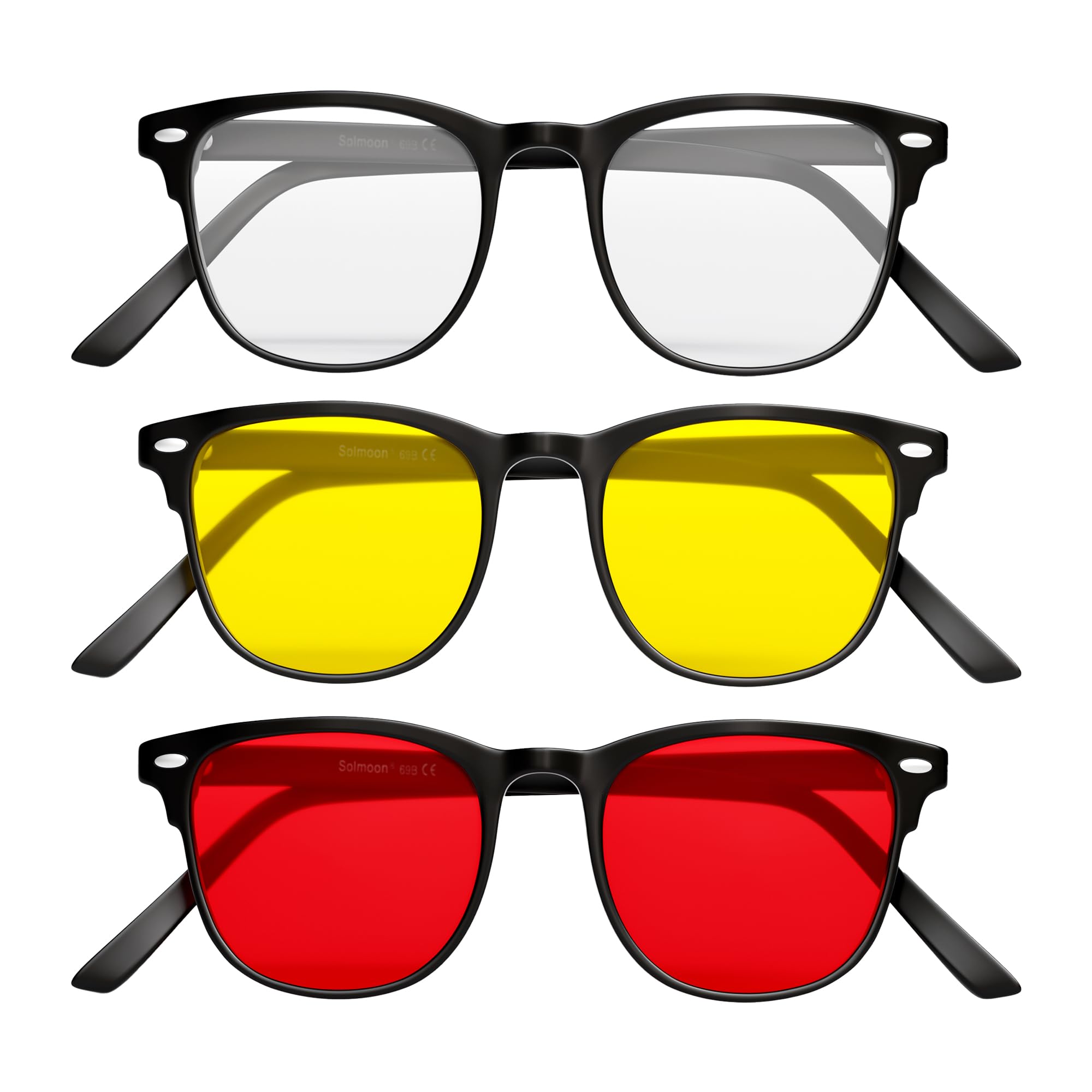 Gafas Luz Azul Hombre y Mujer Set 3 | Gafas Rojas Bloqueo Luz Azul | Blue Light Blocking Glasses | Lente Amarilla | Lentes Proteccion Rojas Filtro para Ordenador PC Tablet y TV gafaS anti luz AZUL