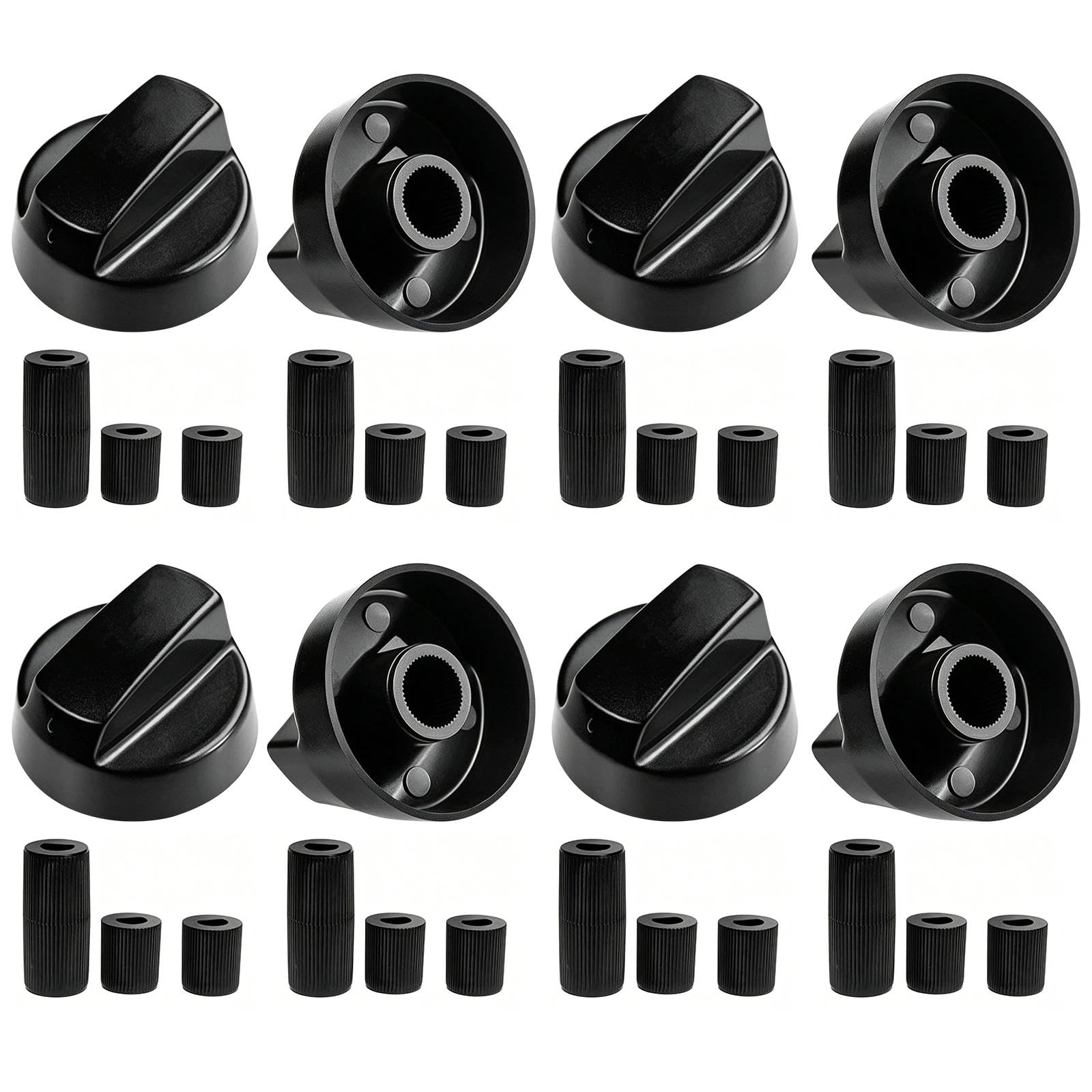 Heryson 8 Pack Black Universal Cooker Knobs Replacement Heatproof Control Knob Compatible with Gas Hob Oven Stove BBQ Grill Caravan Kitchen Parts with 24 Accessories
