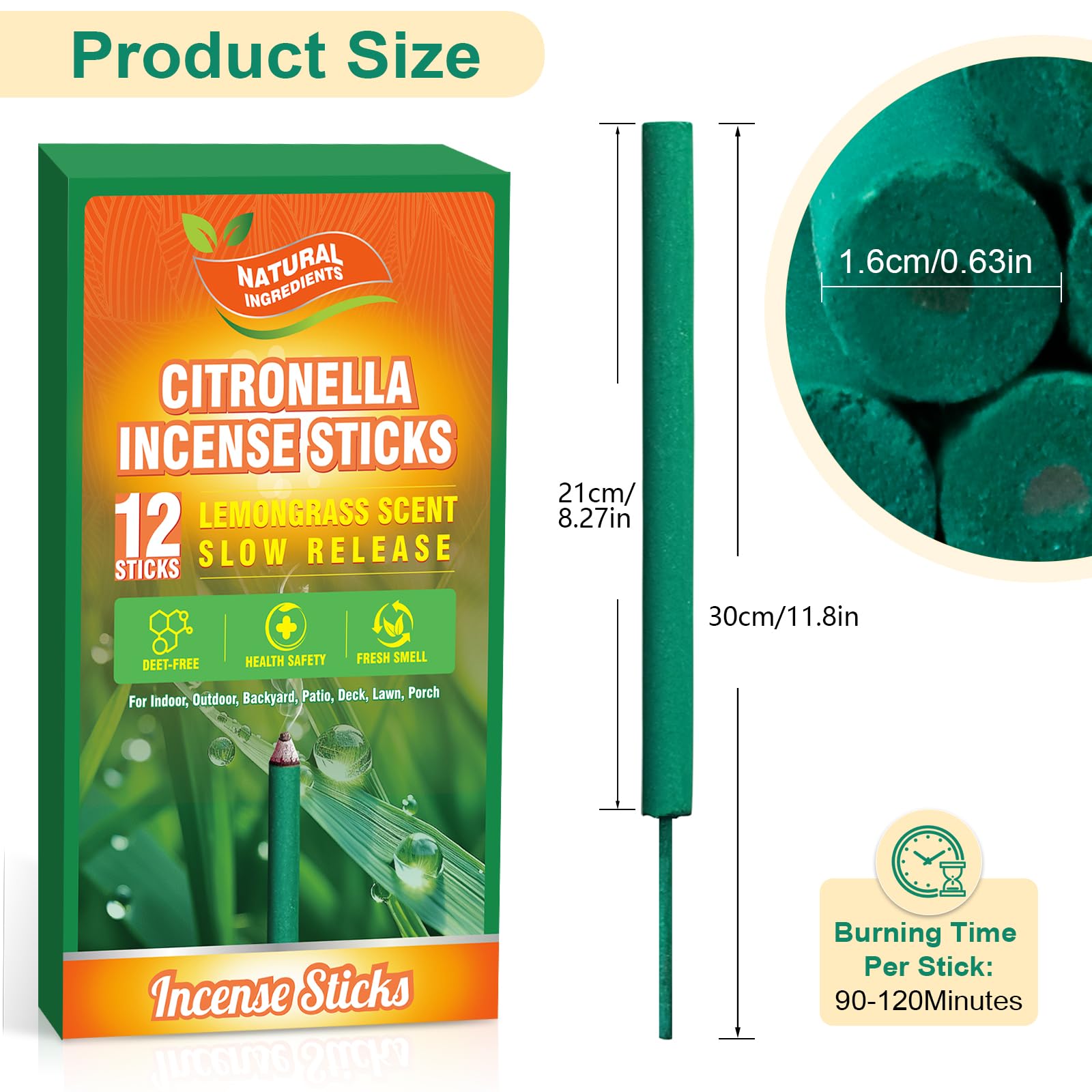 SCENTORINI Citronella kadzidełka, zawiera naturalne cytronella | Olejek eteryczny, kadzidełka do użytku na zewnątrz, do ogrodu, na balkon, taras, 12 sztuk, czas palenia 85 min na sztukę