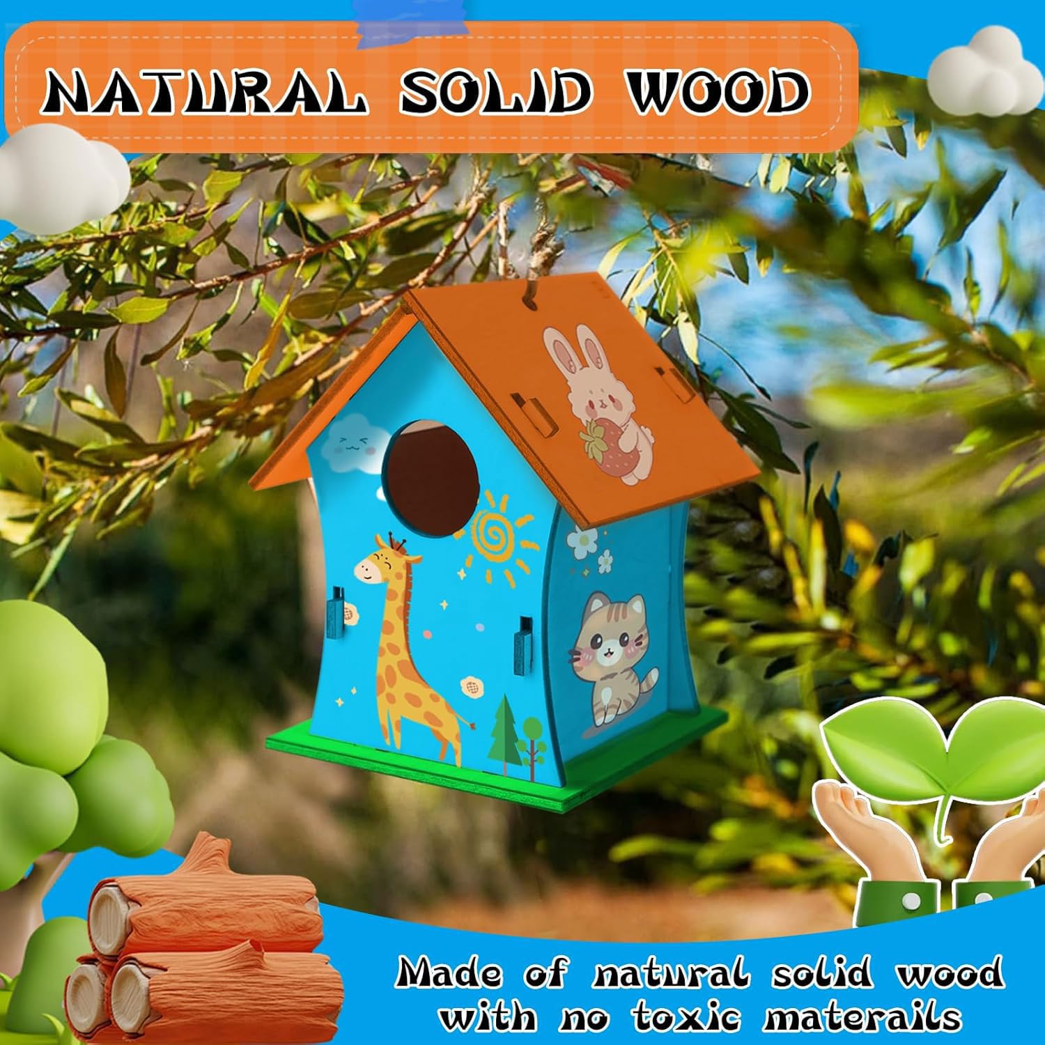 Vogelhuis Doe-het-zelf Bouwpakket Kinderen - 4 Stuks Knutselset Windspelletjes Bouwen En Schilderen Speelgoed Cadeaus Voor Jongens Meisjes Houten Vogelhuis Puzzelset Bouwen