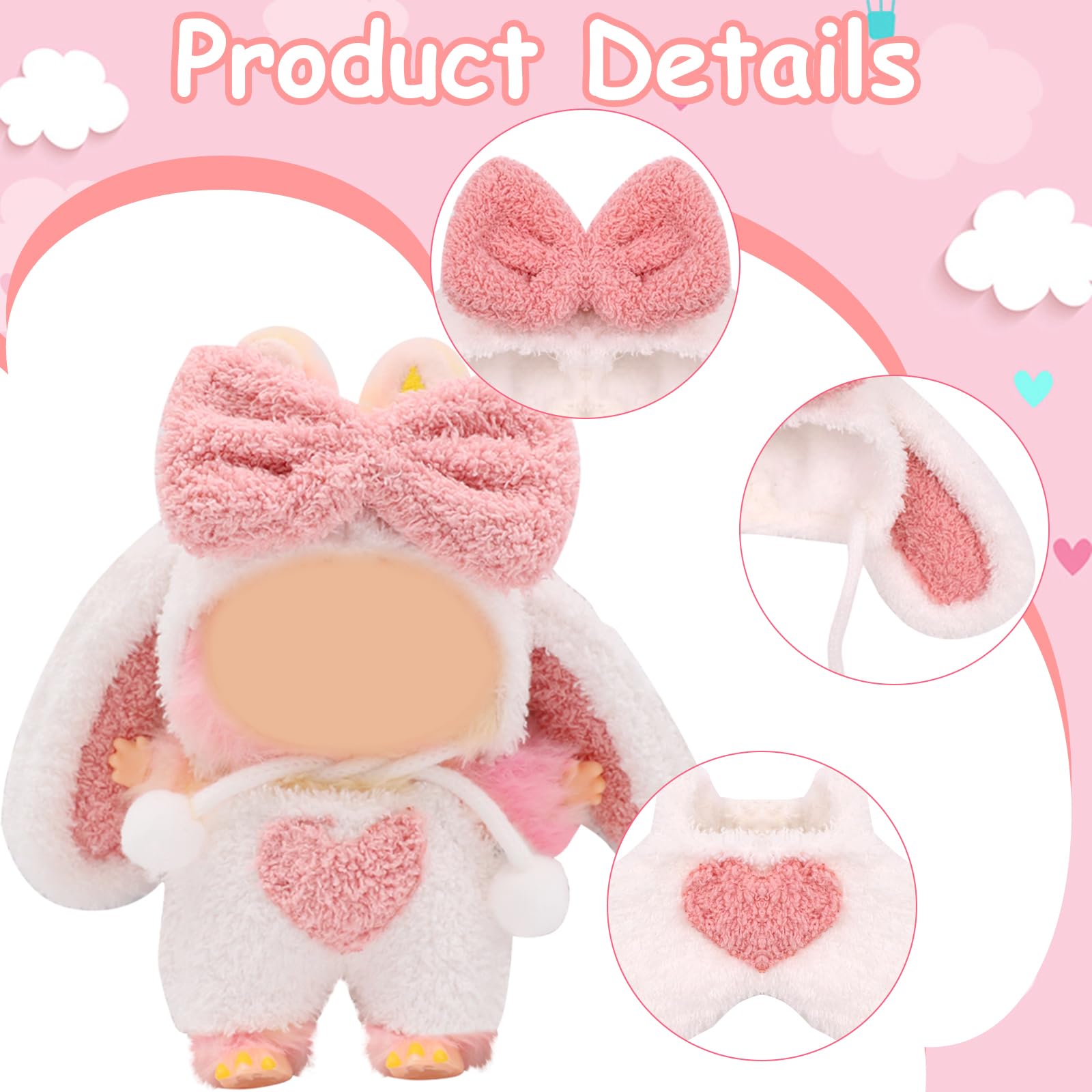Vestiti per peluche bubububu, 17 cm, vestiti in peluche, solo vestiti, accessori per 17 cm, felpa con cappuccio, abbigliamento fai da te, regali per bambini