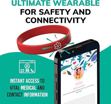 Red Smart Emergency ID Silicone Band, Share Medical Info & Safety Alert