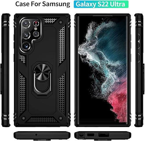 Miniatura 2 de ADDIT S22 Ultra - Funda para Samsung Galaxy S22 Ultra, con anillo de soporte, soporte ajustable, grado militar, protección resistente, a prueba de
