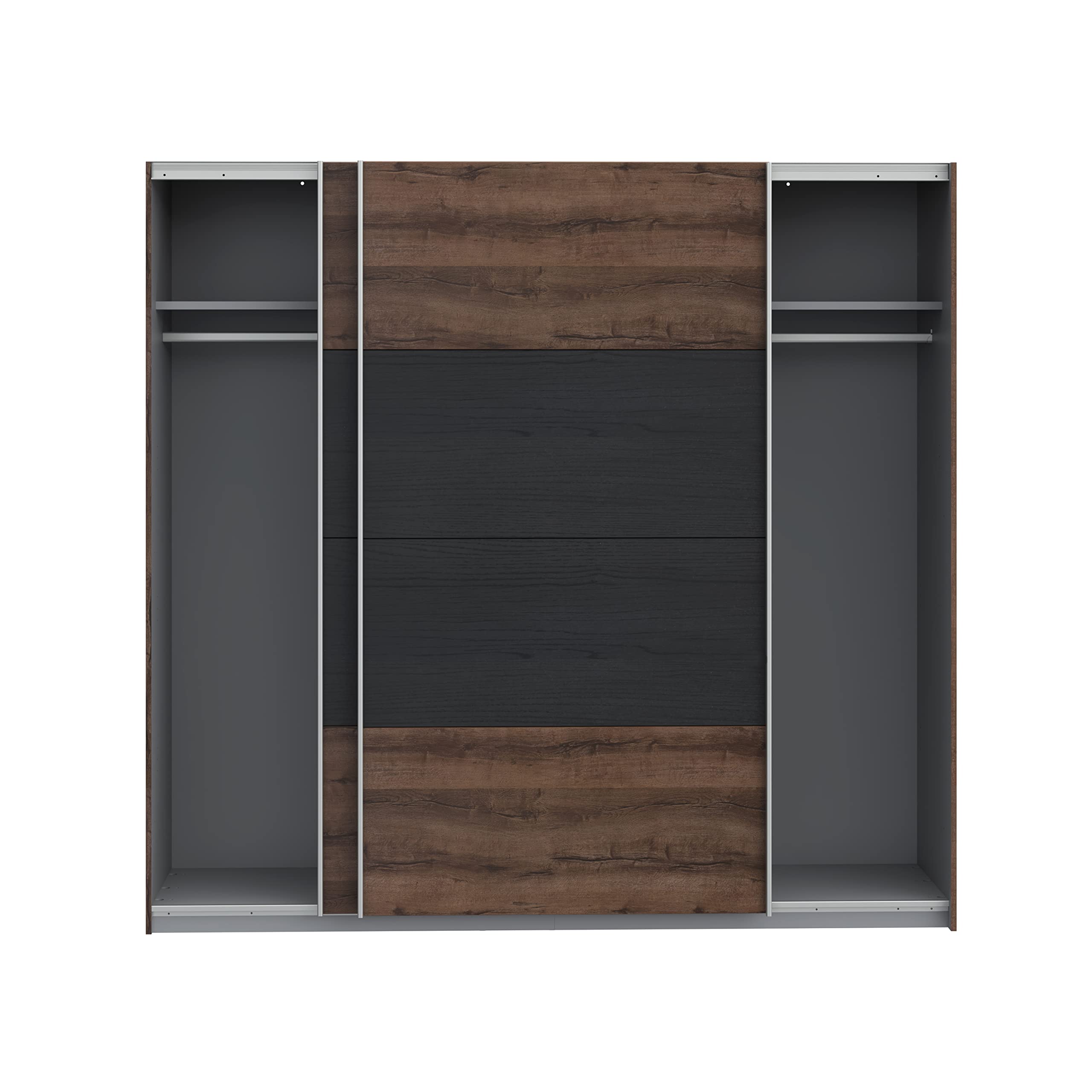 FORTE DREAMER Schrank 220, Kleiderschrank, Schwebetürenschrank Schlafzimmer 2-türig Einlegeböden Kleiderstange, Dunkel Holzdekor: Schwarz Eiche /