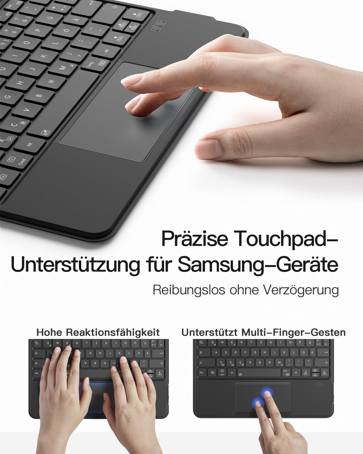Inateck Hülle mit Tastatur für Samsung Galaxy Tab Tab S10 Lite/S10 FE/S9 FE/S9,Tastatur für Tablet Hoch-/Querformat Ständer,Abnehmbar, mit Touchpad,QWERTZ, AceTouch N0064