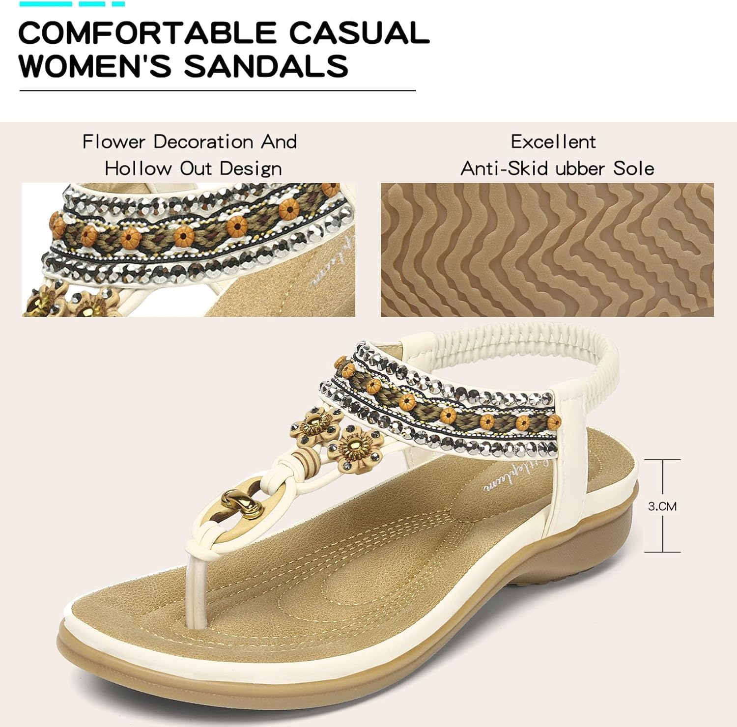 Littleplum Womens Sandals Arch Support Summer Beach Sandals Comfort Walking Shoes Bohemian Flip Flops Sandals for Women - Image 3