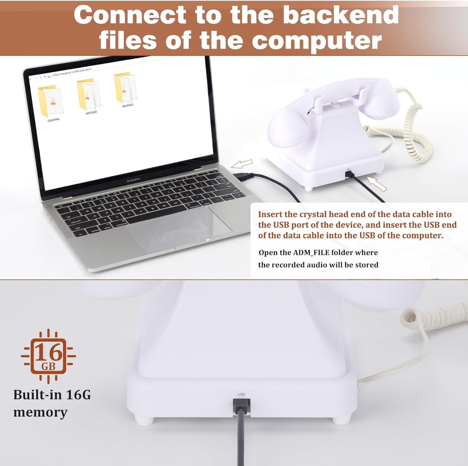 Audio Guest Book Telephone with Vintage Metal Turntable, Recording Phone Enabled, On-Device Playback & Password Protection, 16GB Storage, Ideal for Weddings, Events, Parties & Classroom Voice Messaging