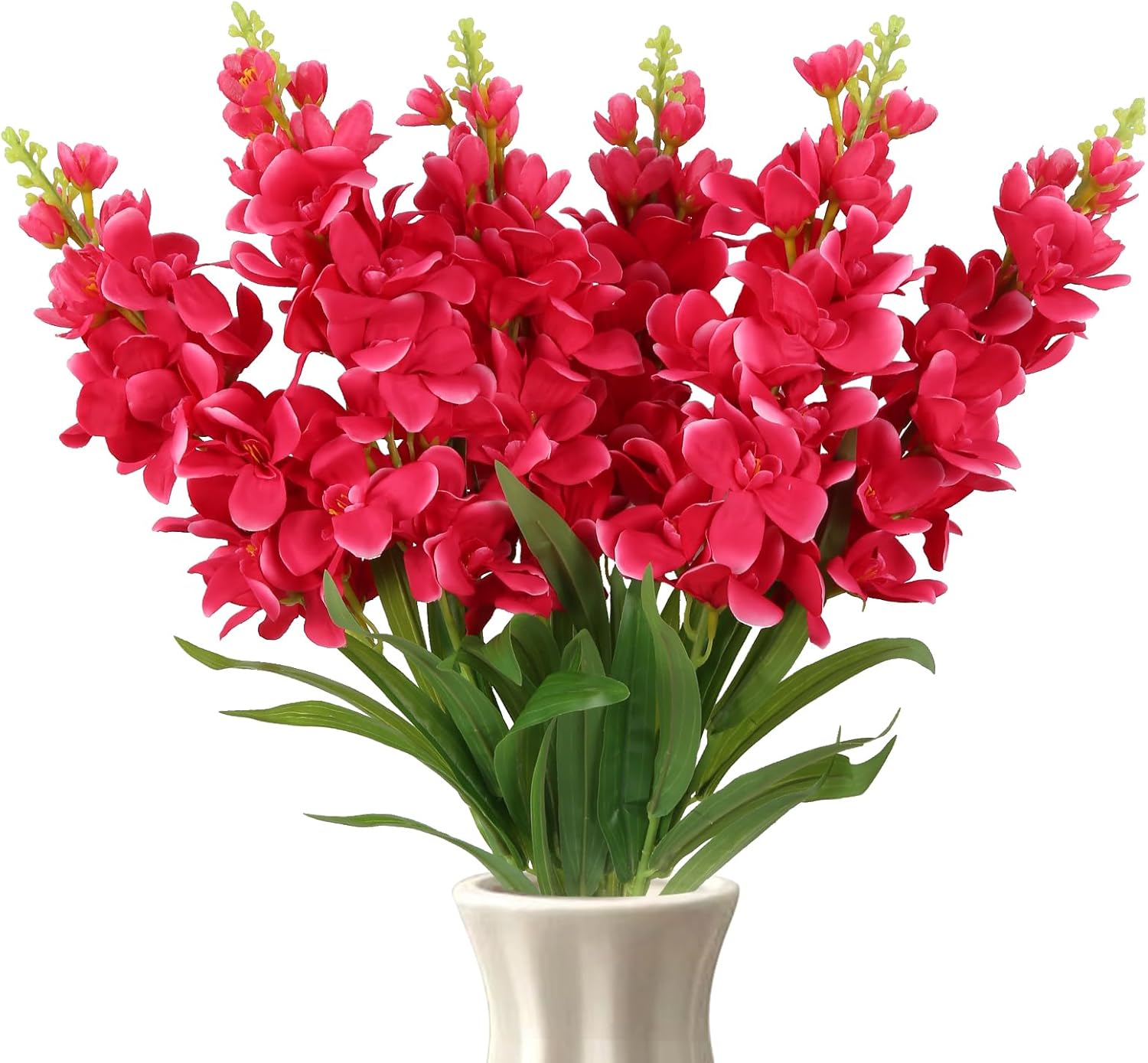 Artificial Delphinium Flowers 6PCS Faux Snapdragon Flowers Fake Silk Flowers with Stems for Wedding Bouquet Home Party Garden Outdoor Decor(Rose Red)