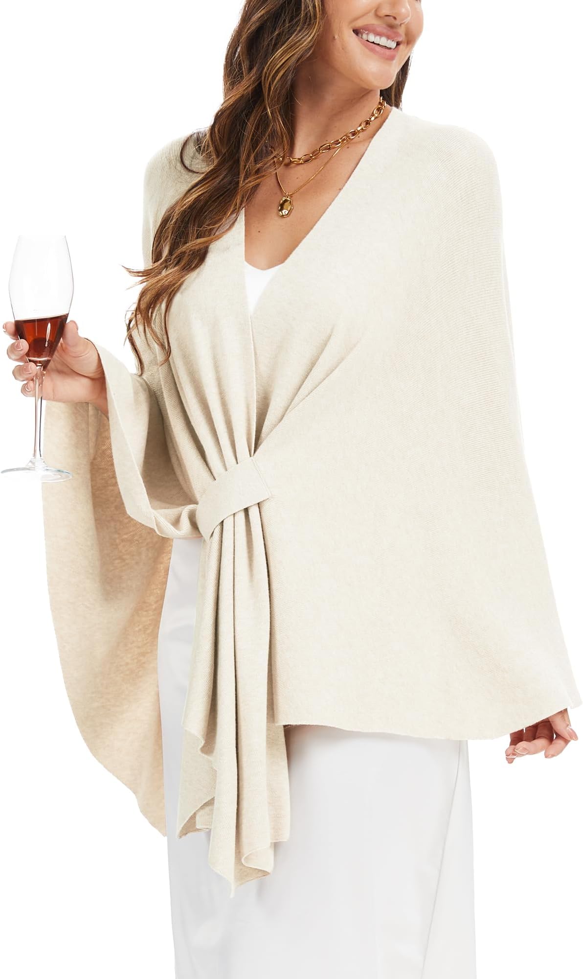 Womens Elegant Shawl Wraps Soft Open Front Poncho Sweater for Spring Fall Winter