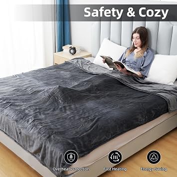 Eydna Electric Heated Blanket Throw Size 50x60, Fast Heating Throw, Soft Microplush for Sofa & Office, 9 Heating Levels & 1-10 Hours Auto Off, Machine Washable, Gifts for Family-Dark Gray