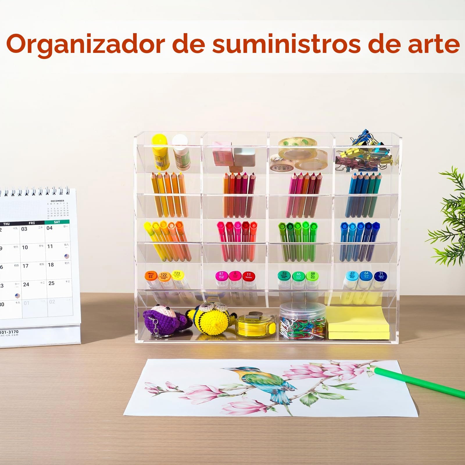 BEYGORM Organizador vertical de acrílico para 200 marcadores, soportes para bolígrafos en ángulo, organización de escritorio, soporte transparente grande para lápices, organizadores de almacenamiento