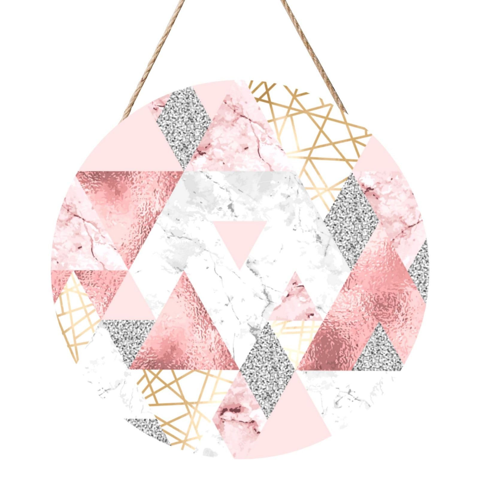 InOmak Modern Geometric Pattern, Round Wood Panel Painting 12 in, Wall Hanging Painting For Home