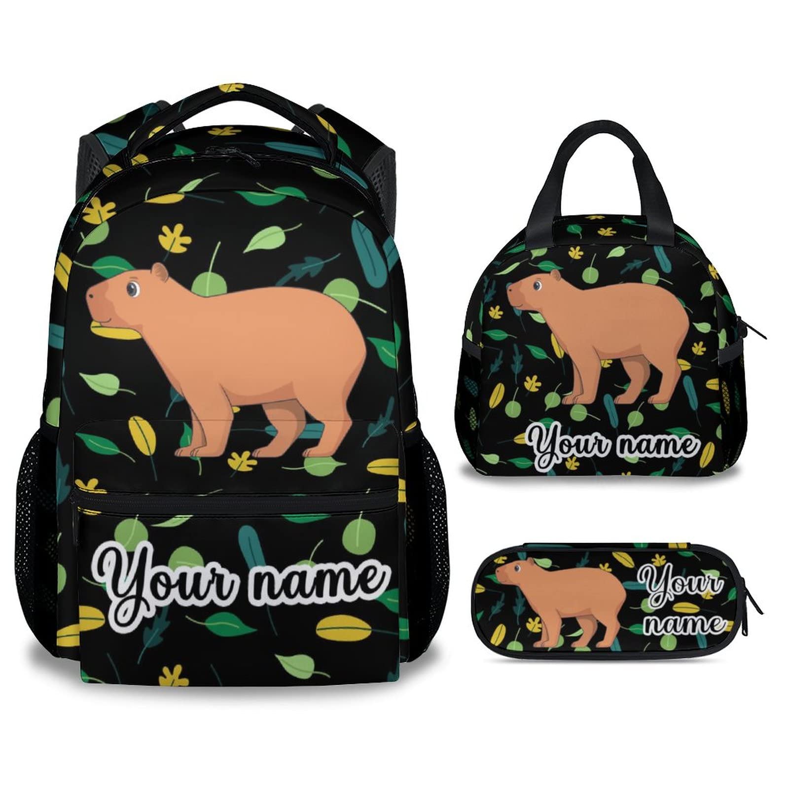 CUSPCOD Bookbag with Lunch Box for Girls Boys, Personalized Kids Backpacks with Name, Cute Animal Bookbag, 17 Inch Custom School Back Pack with Pencil