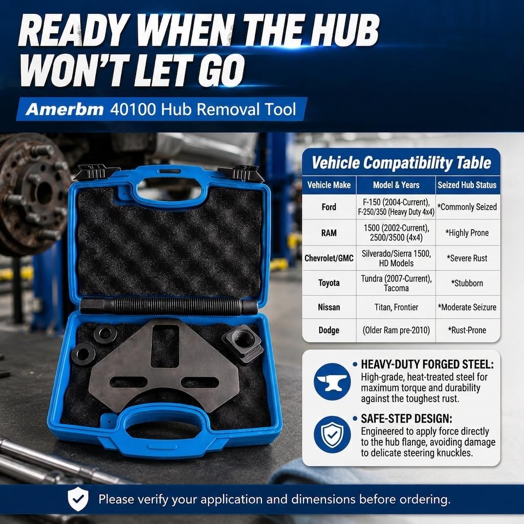 40100 Wheel Hub Removal Tool & Bearing Puller, Universal Wheel Hub Remover Compatible with All 5, 6 and 8 Lug Axle Bolt Hubs, Professional Automotive Stubborn Frozen Hub Extractor Tool