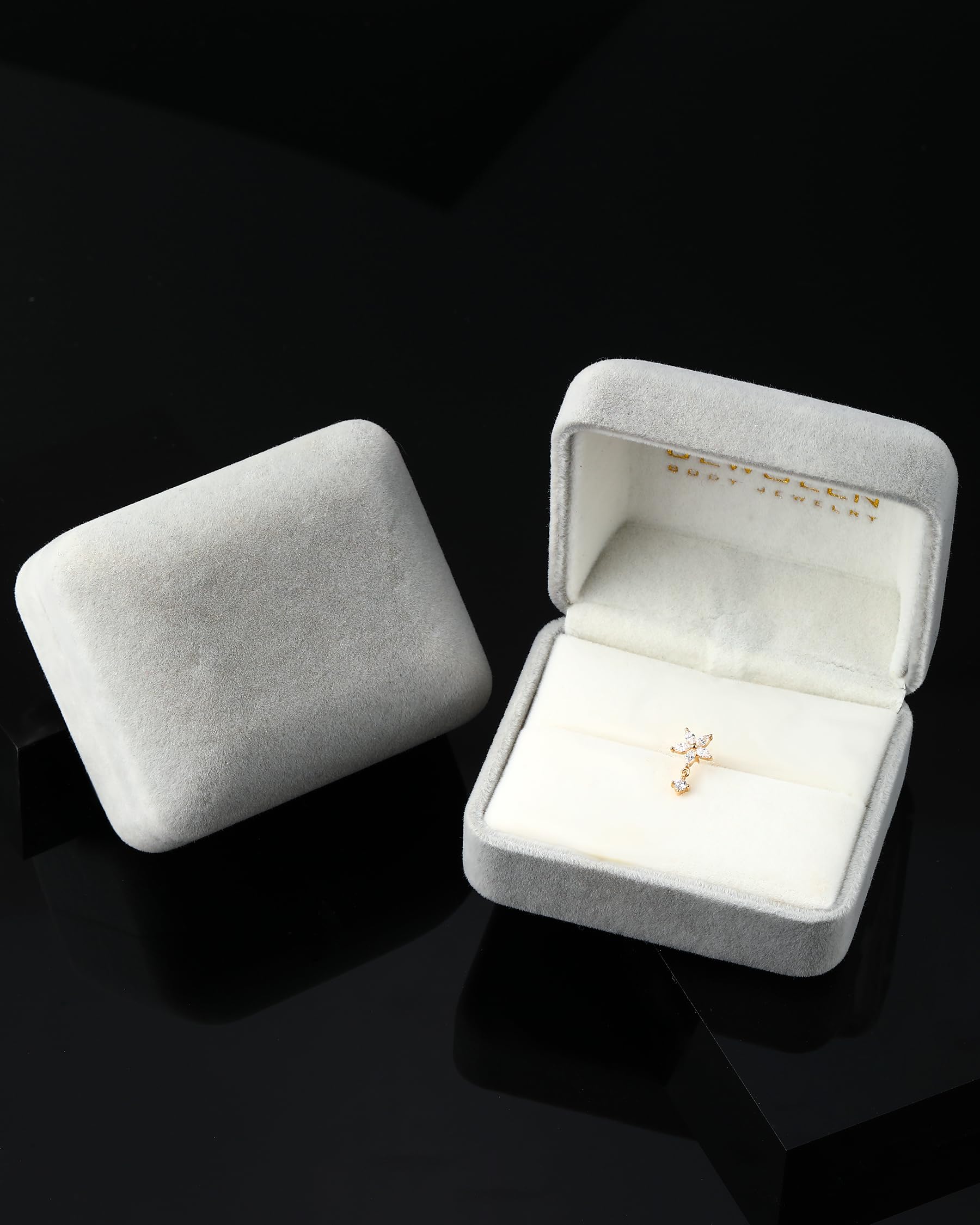 Jewseen 9K Gelbgold Nasenringe 20G Nase Piercing Stud Blume Nasenring L Shaped Dangle Nase Stud CZ Nase Schraube Nase Piercing Schmuck für Frauen Männer