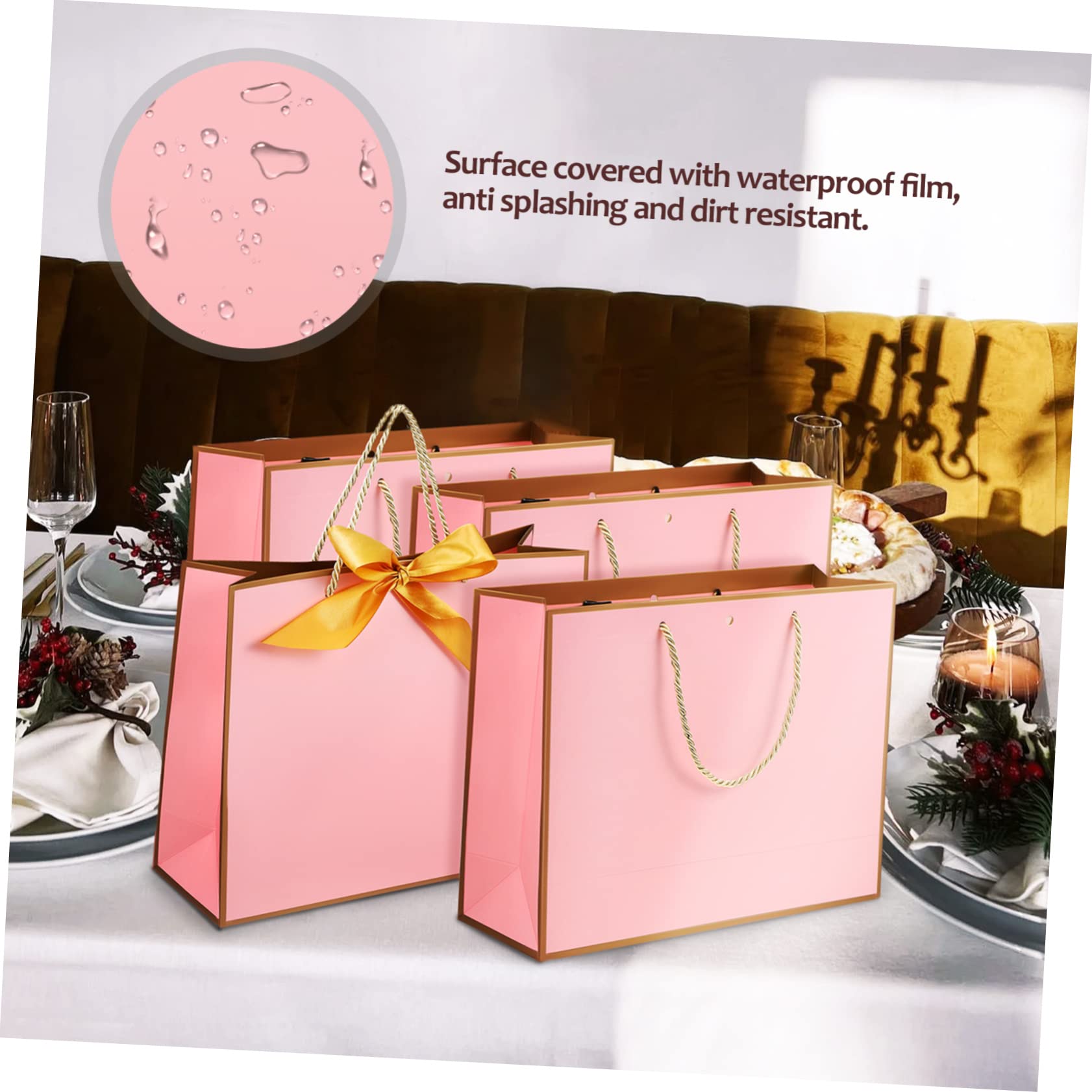 Sacchetti Regalo di Carta Manici, 10 Pezzi Rosa, Fiocco