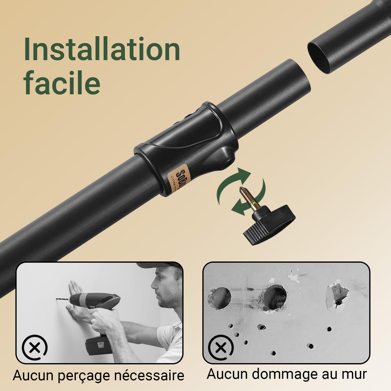 SoBuy Tringle à Vêtements Télescopique robuste pour dressing | Portant à vêtements réglable avec barres de suspension, rangement chambre, Noir FRG109-II-SCH