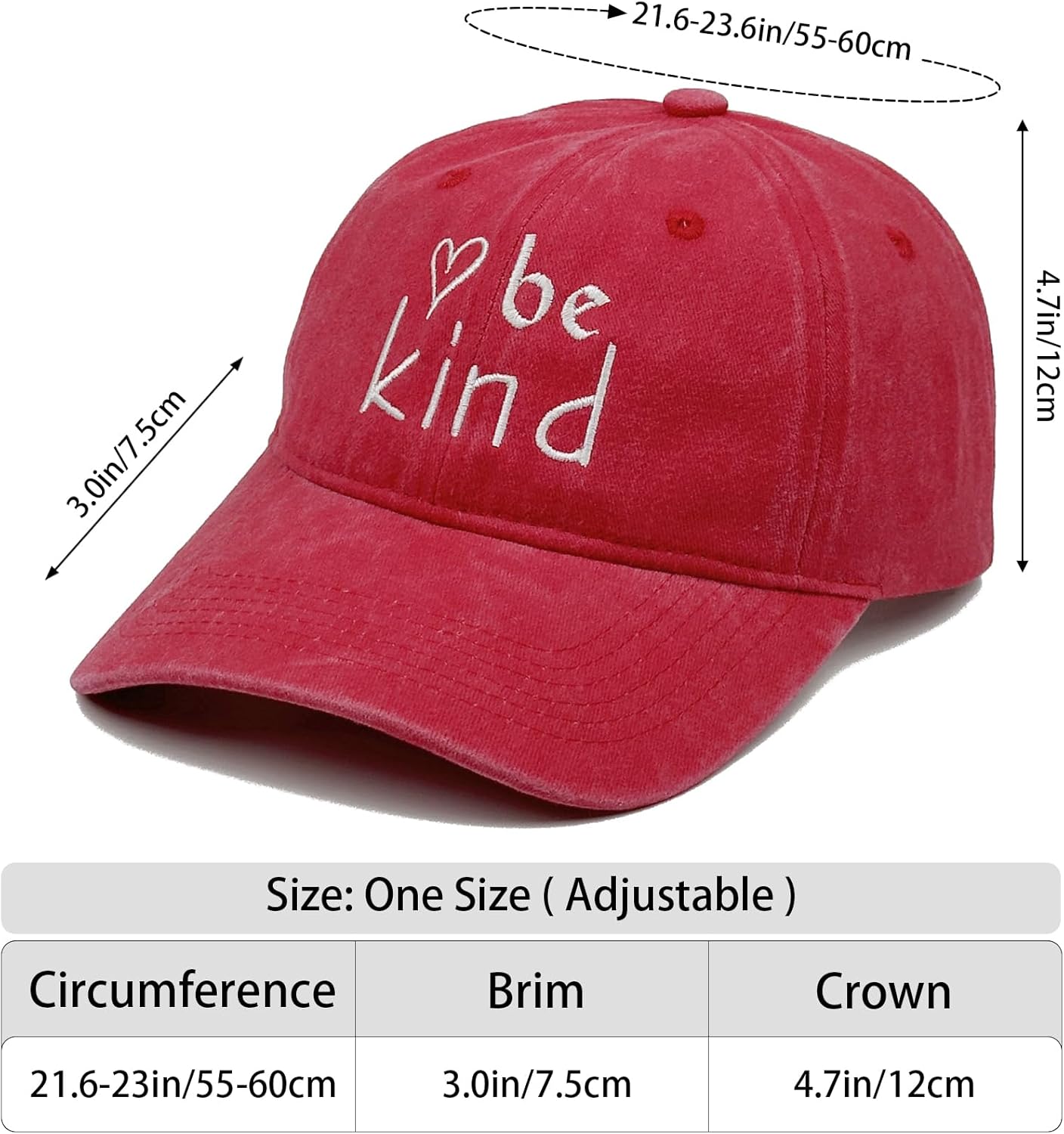 Be Kind Embroidered Baseball Cap - Cotton Vintage Dad Hat for Women & Men, Adjustable Unisex Inspirational Hat - Image 5