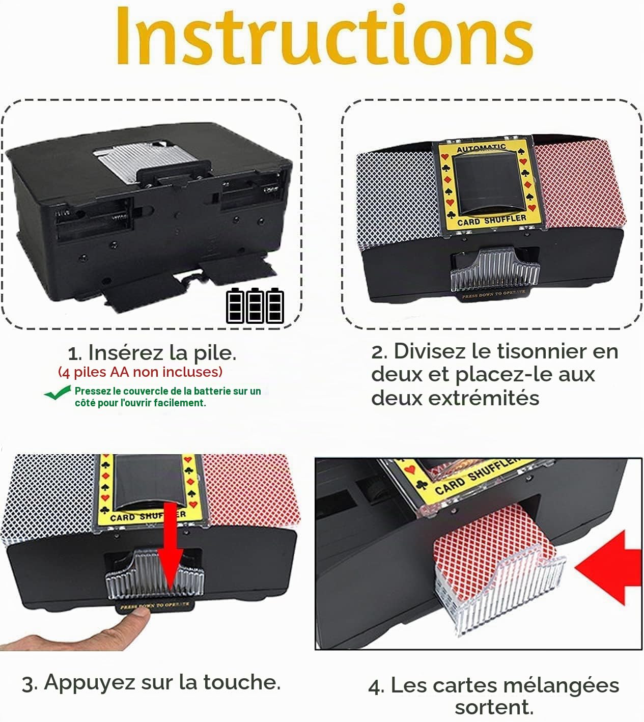 Mélangeur de Cartes Automatique à 2 Plateaux, USB Connexion/4 AA Piles，Mélangeur électronique de Cartes