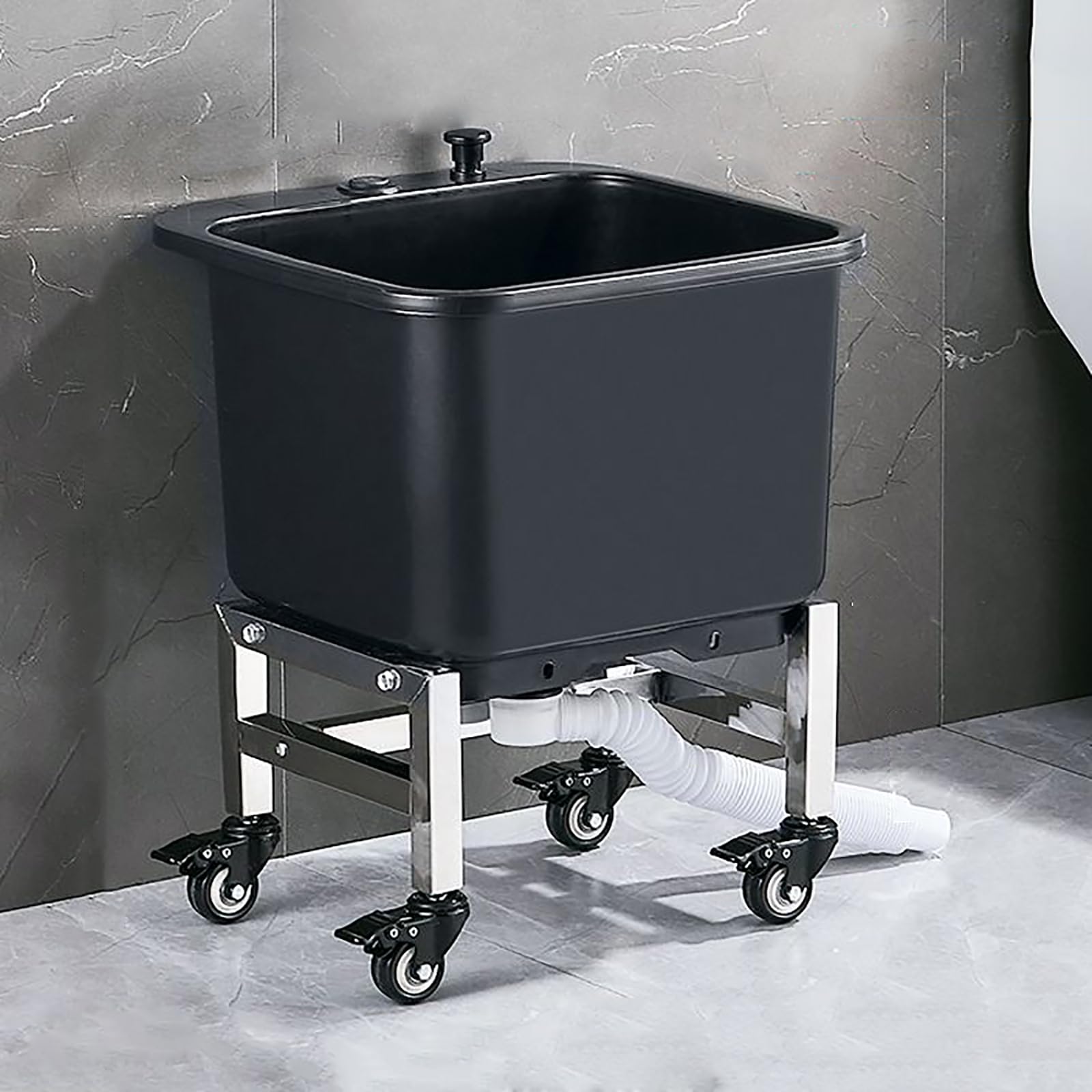 AYCDL Black Floor Mop Sink with Deep Basin & Wheels - Removable Free Standing Utility Sink for Laundry, Garage Washing Station, Commercial Mop Sink, 15.7" W,Black-W 15.7