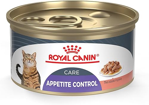 Royal Canin Feline Care Nutrition - Rebanadas finas para control del apetito en salsa, comida húmeda para gatos, lata de 3 onzas (24 unidades)