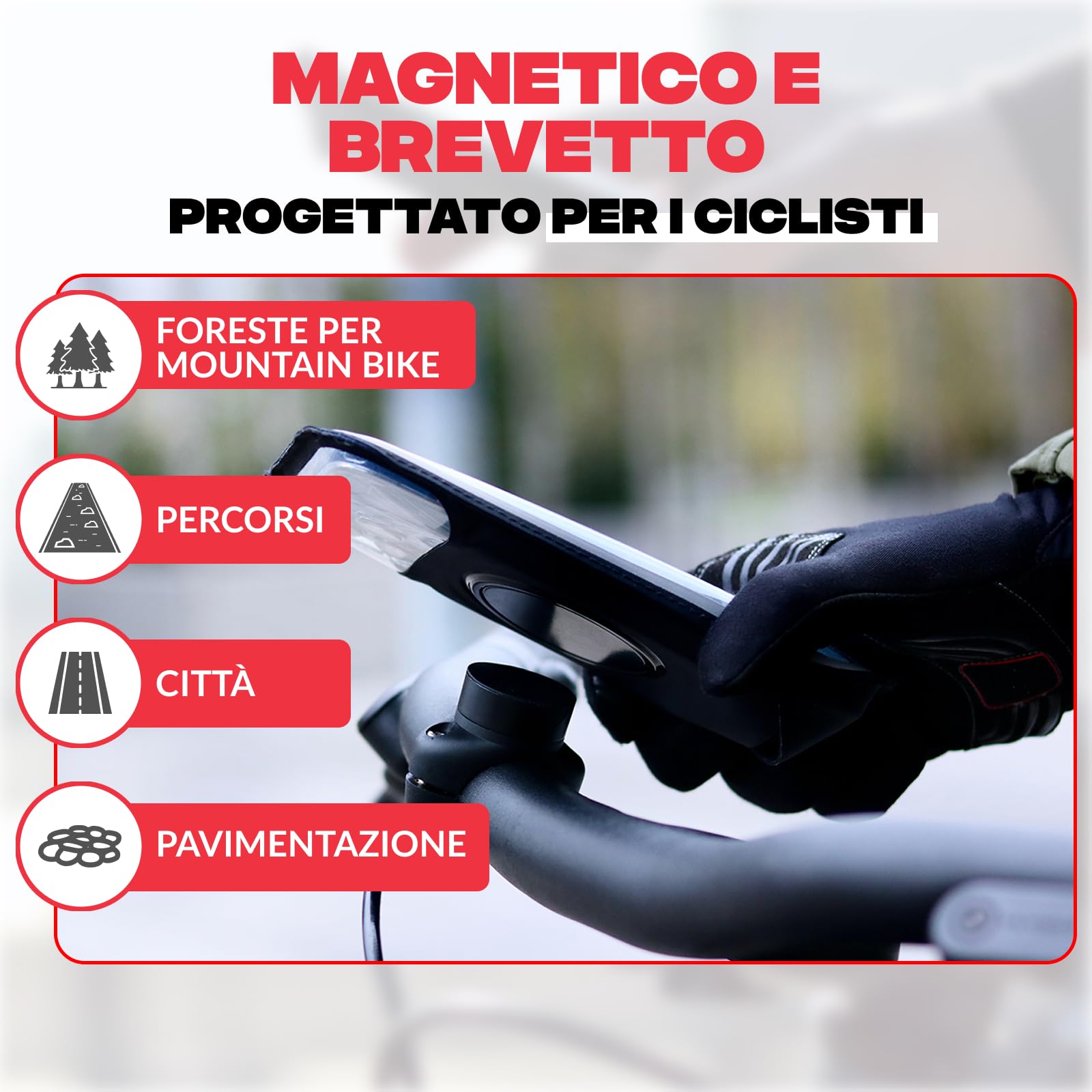 SHAPEHEART Innovazione Francese, Porta Cellulare Bici PRO Con Tasca Magnetica Staccabile, Supporto Telefono Impermeabile per Manubrio | Per ogni Telefono | A vite Manubri 22–32 mm | GPS bici | Attacca e stacca in 2 s | Antivibrazione | Resiste alla pioggi