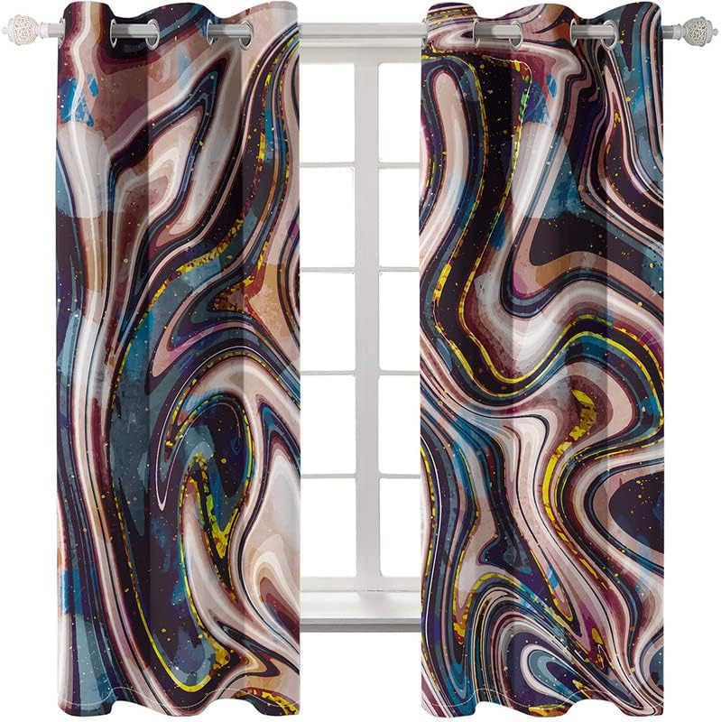 Miniatura 2 de YELDAN Cortinas de mármol para sala de estar, dormitorio, cortinas opacas abstractas de 45 pulgadas de largo, cortinas con ojales con aislamiento