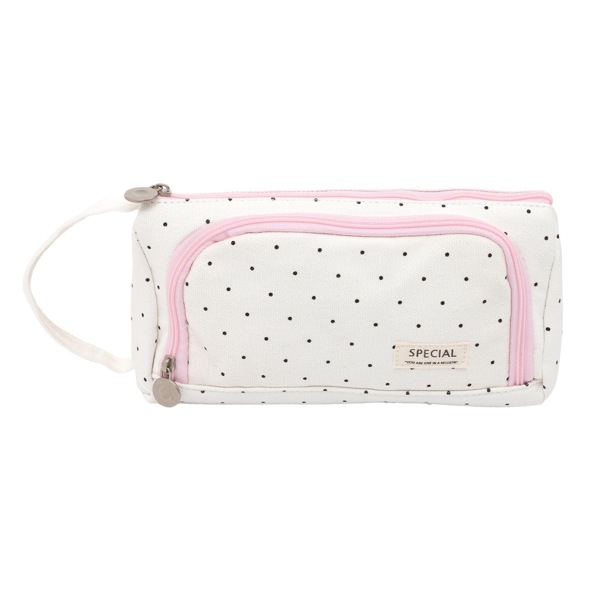 Topinon Polyester Big Capacity Pencil Case High Large Storage Pouch Marker Pen Case Simple Stationery Bag School College Office Organizer for Teens Girls (Black Dot)-image-30