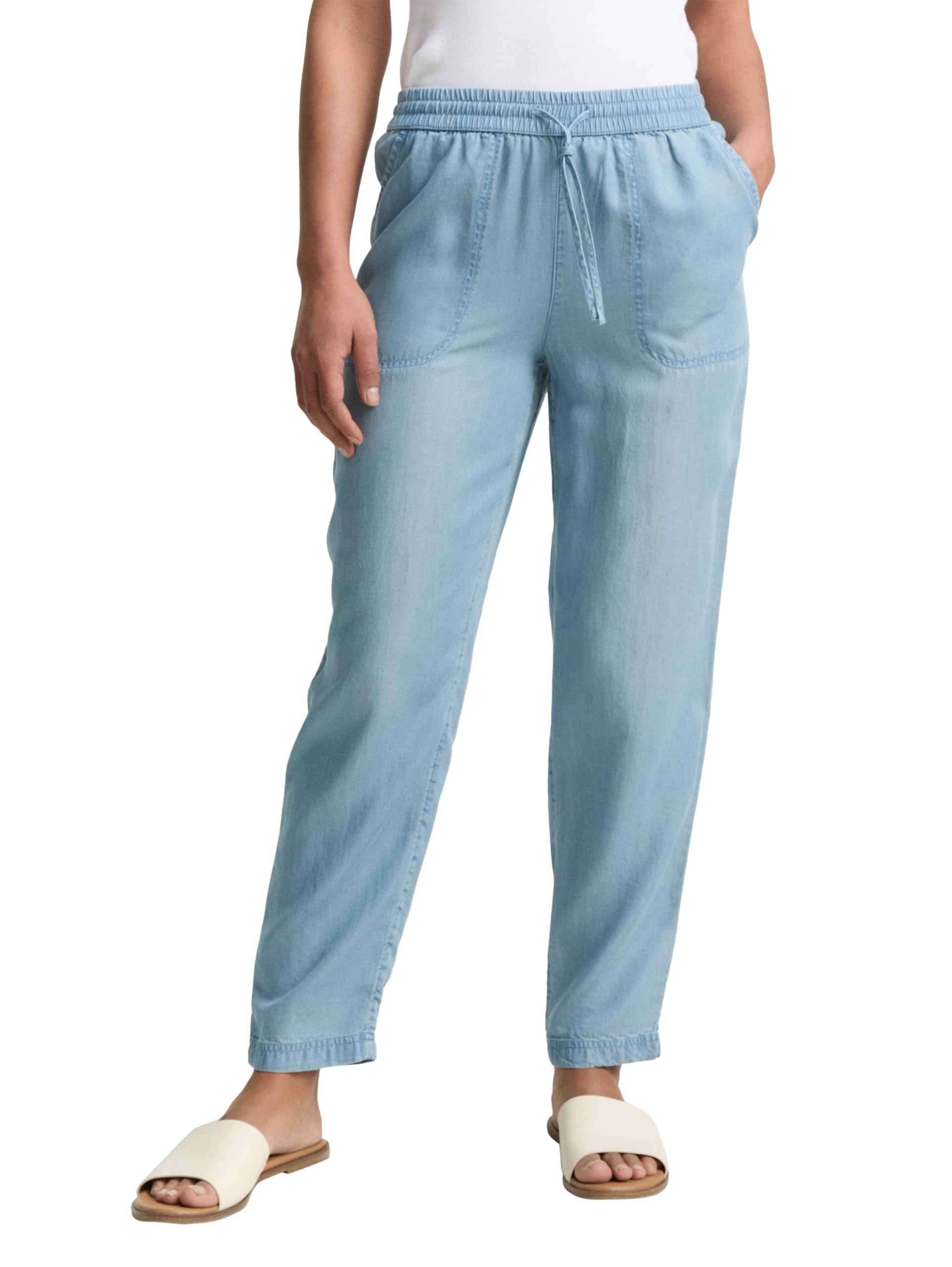 TOM TAILOR Women's 1046508 Loose Slim fit Trousers, 10113 Clean Mid Stone Blue Denim, 34W x 28L