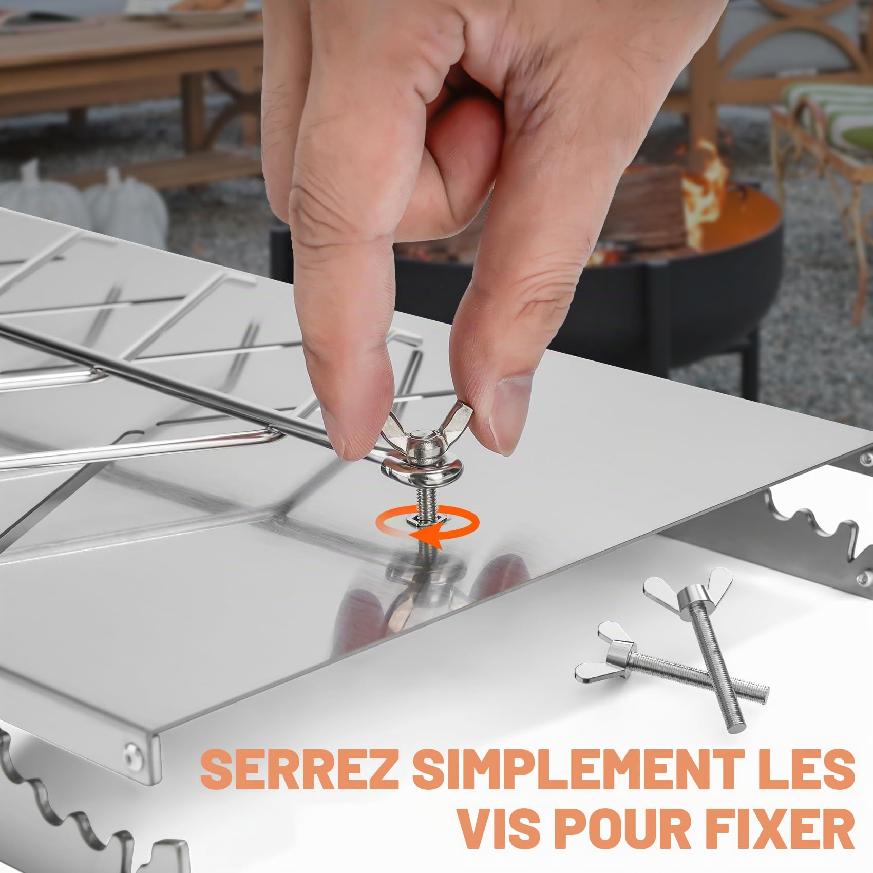 onlyfire Grande Planche à Saumon INOX pour Brasero et Barbecue | 4 positions réglables, cuisson verticale au feu de bois, inox lavable au lave-vaisselle, idéale pour saumon entier