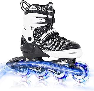 Nattork Adjustable Inline Skates for Big Boys Youth with Light up Wheels - Black Youth Blade Roller for Beginners Teen Size 5 6 7 8 Ages 11 12 13 14 15