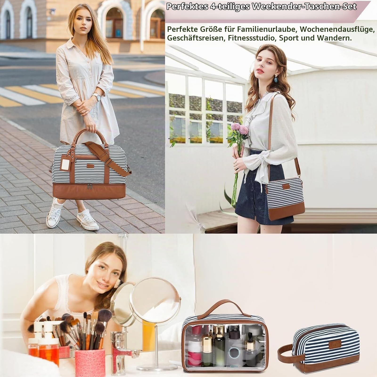 Wogarl Weekender-Tasche für Damen, große Segeltuch-Übernachtungstasche, Reisetasche, Handgepäck, Wochenendtasche mit Schuhfach für Reisen, Nachtflug, den täglichen Gebrauch