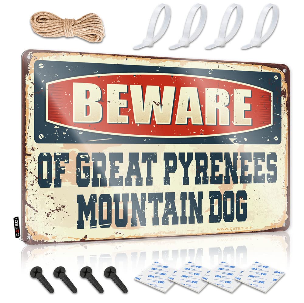 ZTBBDNQHA Metal Tin Signs Funny Beware Of Great Pyrenees Mountain Dog Sign Bro Cave Sign Funny Decor For Bar(30X40CM)