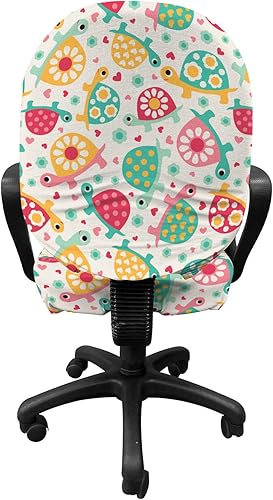 Miniatura 2 de Ambesonne Funda para silla de oficina con diseño de caricaturas de tortuga feliz en alineación aleatoria, funda decorativa de tela elástica y