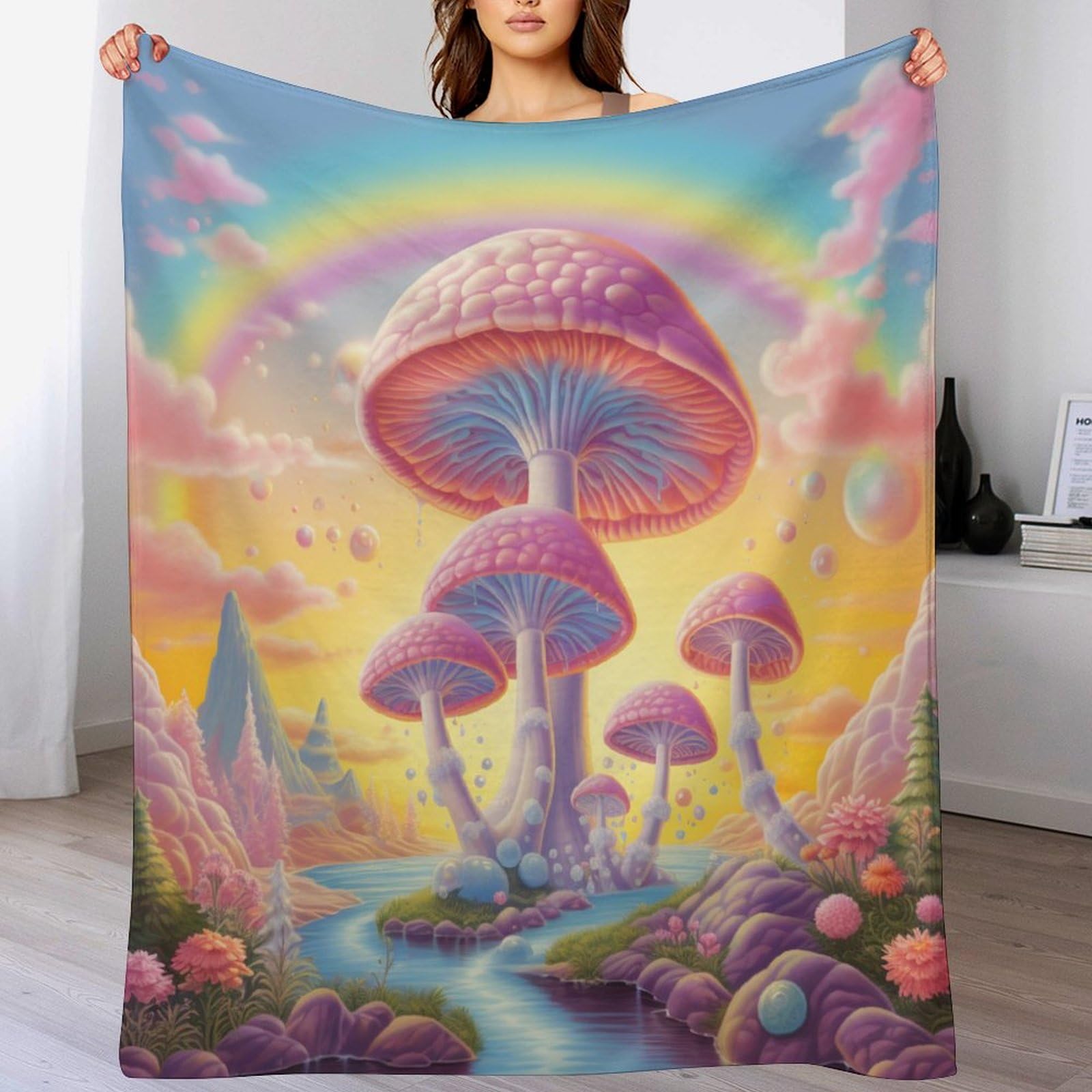 Couverture champignons imprimée en flanelle, le cadeau idéal de 130x180cm