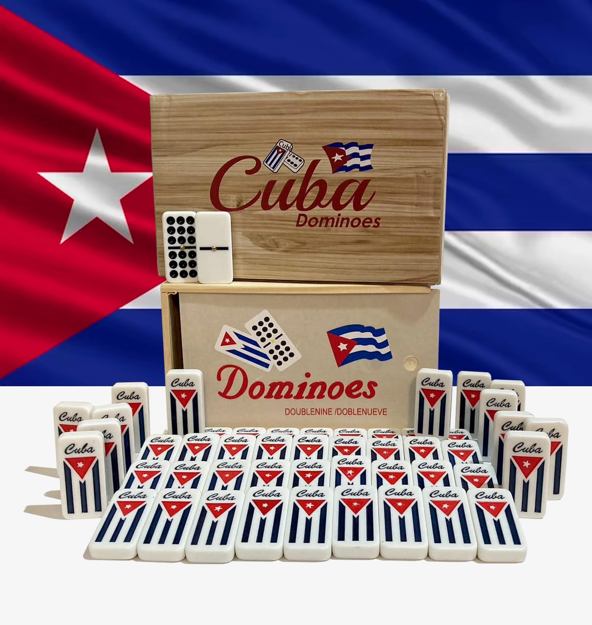 Juego de dominó cubano doble nueve – Auténtico juego de dominó con bandera de Cuba para entretenimiento familiar cubano 6