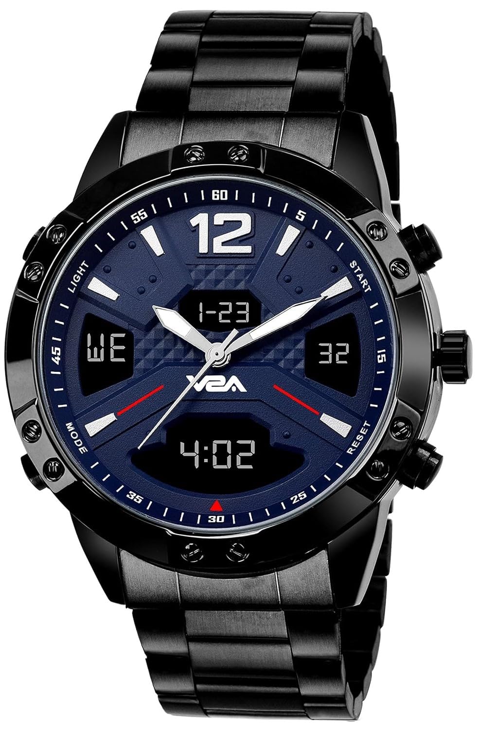 V2A Unique Dress Casual Blue Display Analog-Digital Stainless Steel Multifunction Watch for Men and Boys (B09G18QKPY) Amazon Price History, Amazon Price Tracker