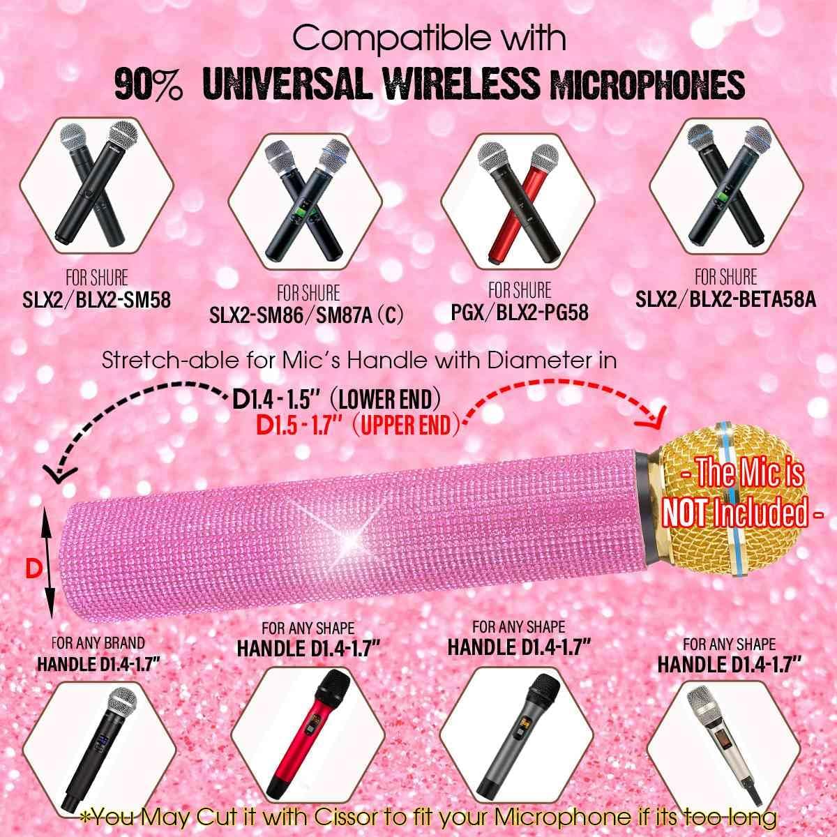 Decorative Sleeve for Wireless Microphone, 3-Pack Shiny Cover for Handheld Microphone in Silver, Gold and Pink-Color