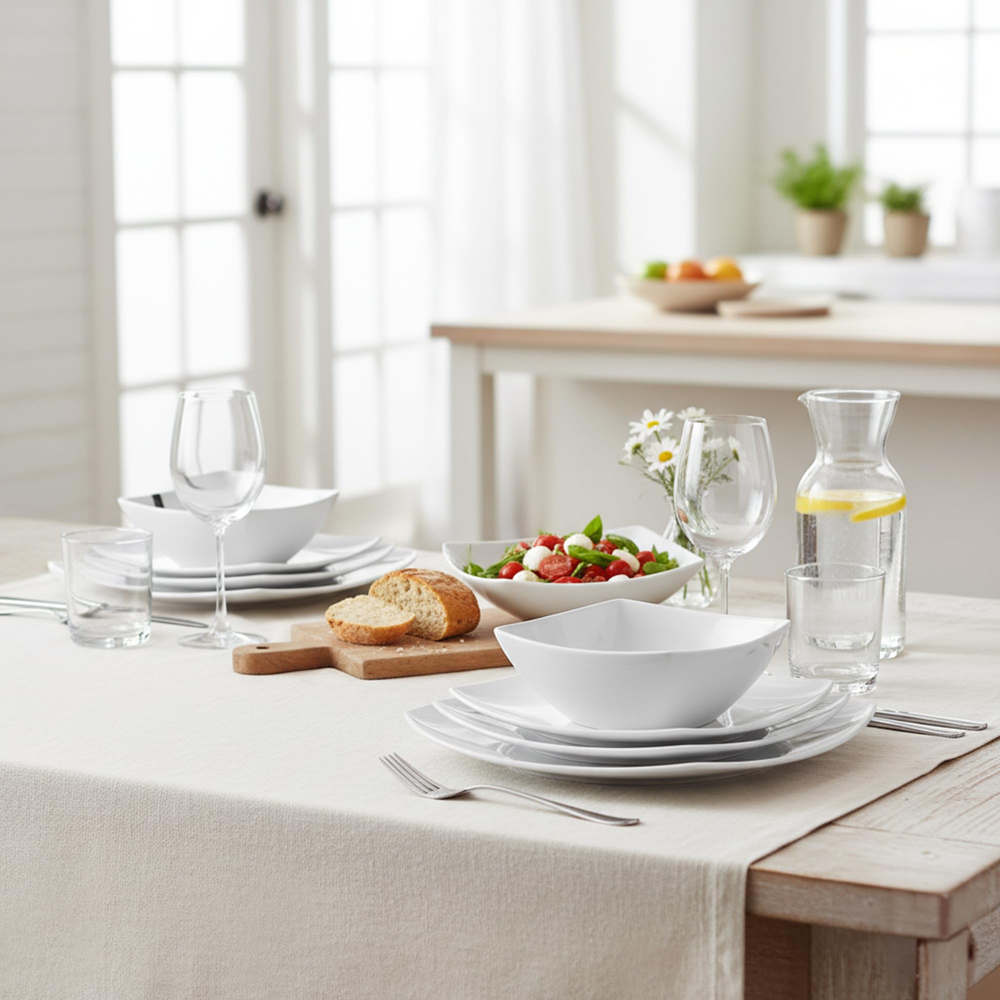 Geschirrset 6 Personen - 18 Teilig - Tellerset aus Porzellan - Weiß Essgeschirr Set - Schüssel- und Tellerset - Modern Tafelservice - Teller - Essservice - Geschirr Set 6 Person