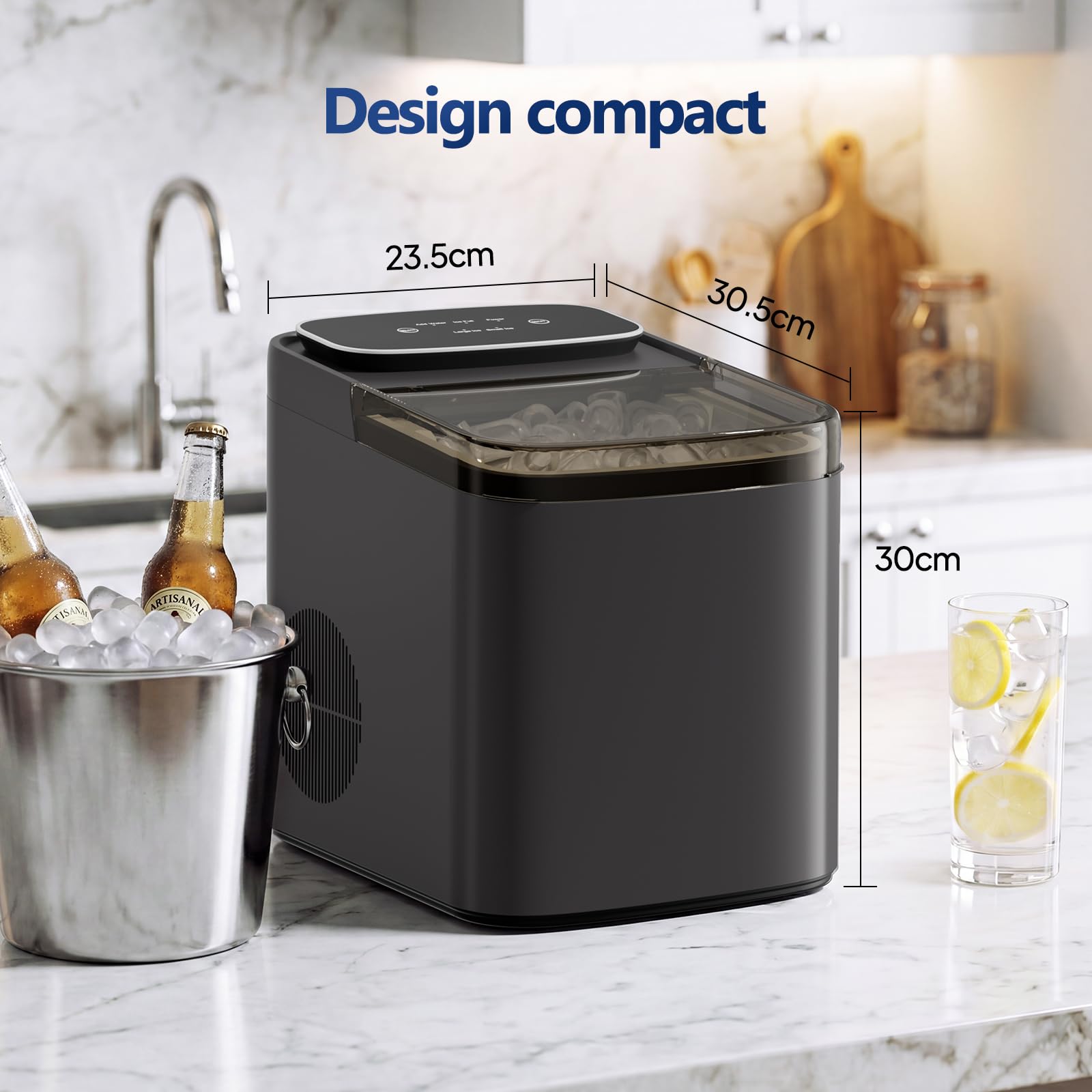 ROVSUN Macchina Ghiaccio 12kg/24h, Macchina Ghiaccio Casa 1.2L, 9 Cubetti in 6min, 2 Dimensioni, Ice Maker per Feste, Barbecue, Bar e Ristorante, 95W