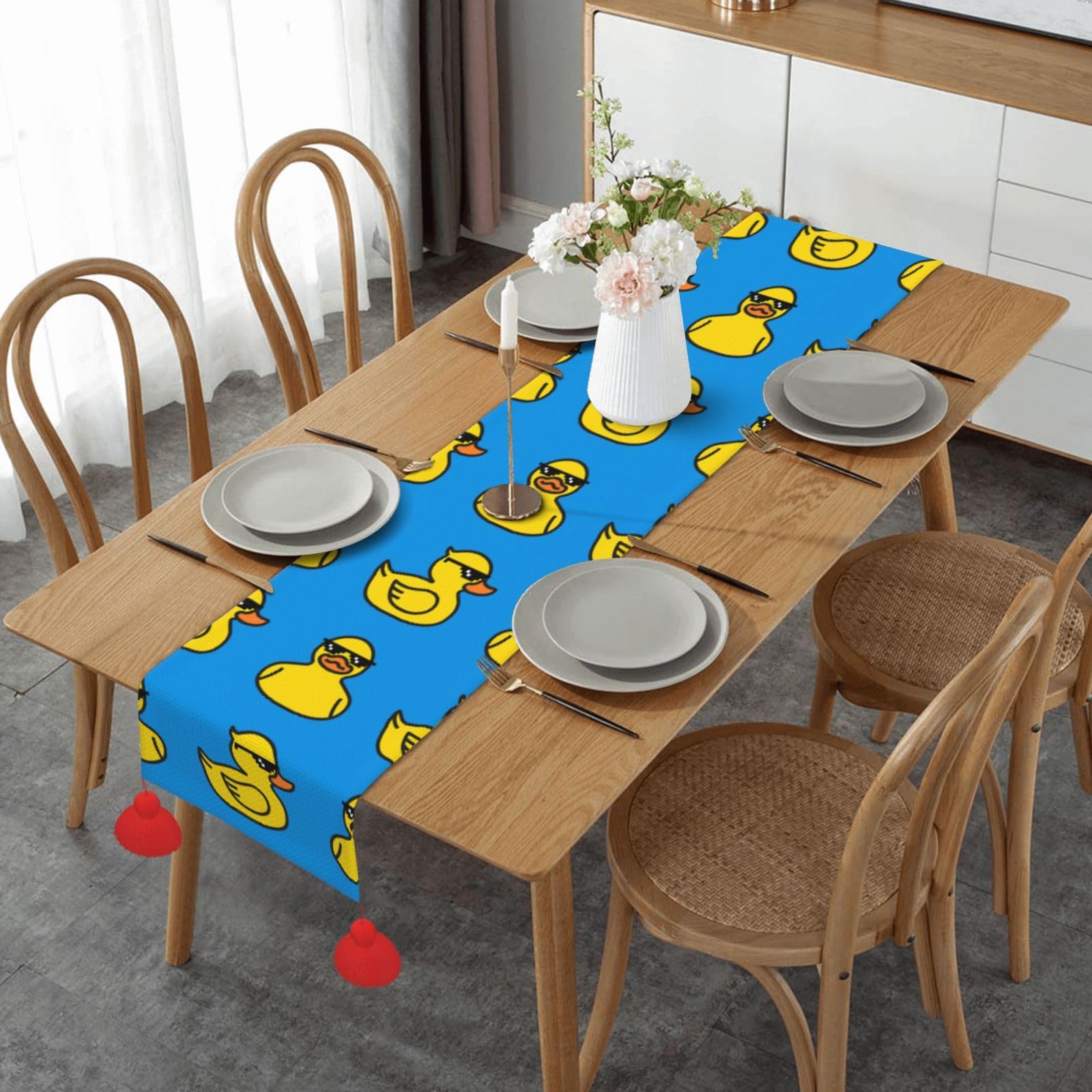 Chemin de table canard lunettes de soleil en caoutchouc jaune antidérapant avec pompon